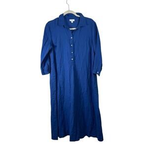 J Jill Love Linen Blue Midi Dress Pockets Coastal Lagenlook Womens Small